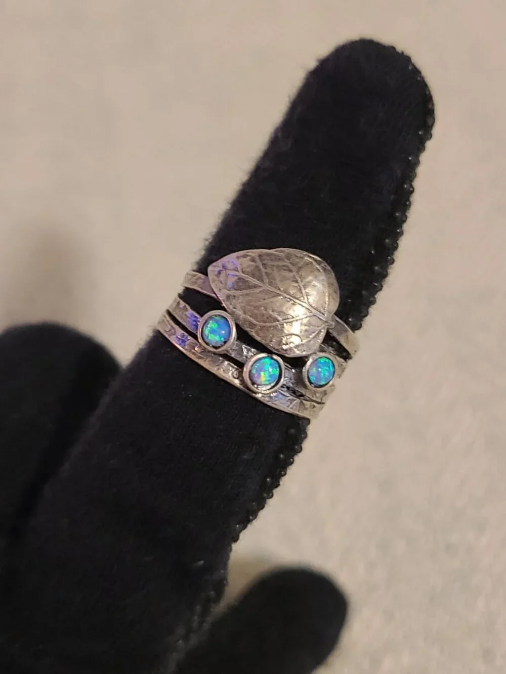Vintage/Antique Blue Opal Leaf stacked band ring size 9*